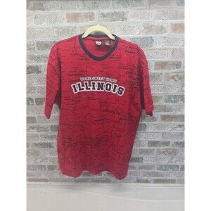 Illinois  State Of Mine T Shirt All Over Map Print  Mens Size L RED